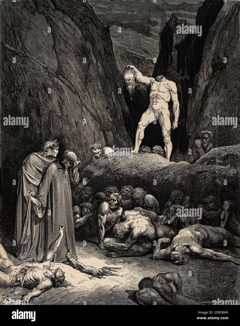 Dante Divina Commedia - Inferno - XXVIII canto - Virgilio E Dante incontrano Bertram dal Bornio- VIII cerchio - illustrazione Di Gustave Dorè Foto Stock