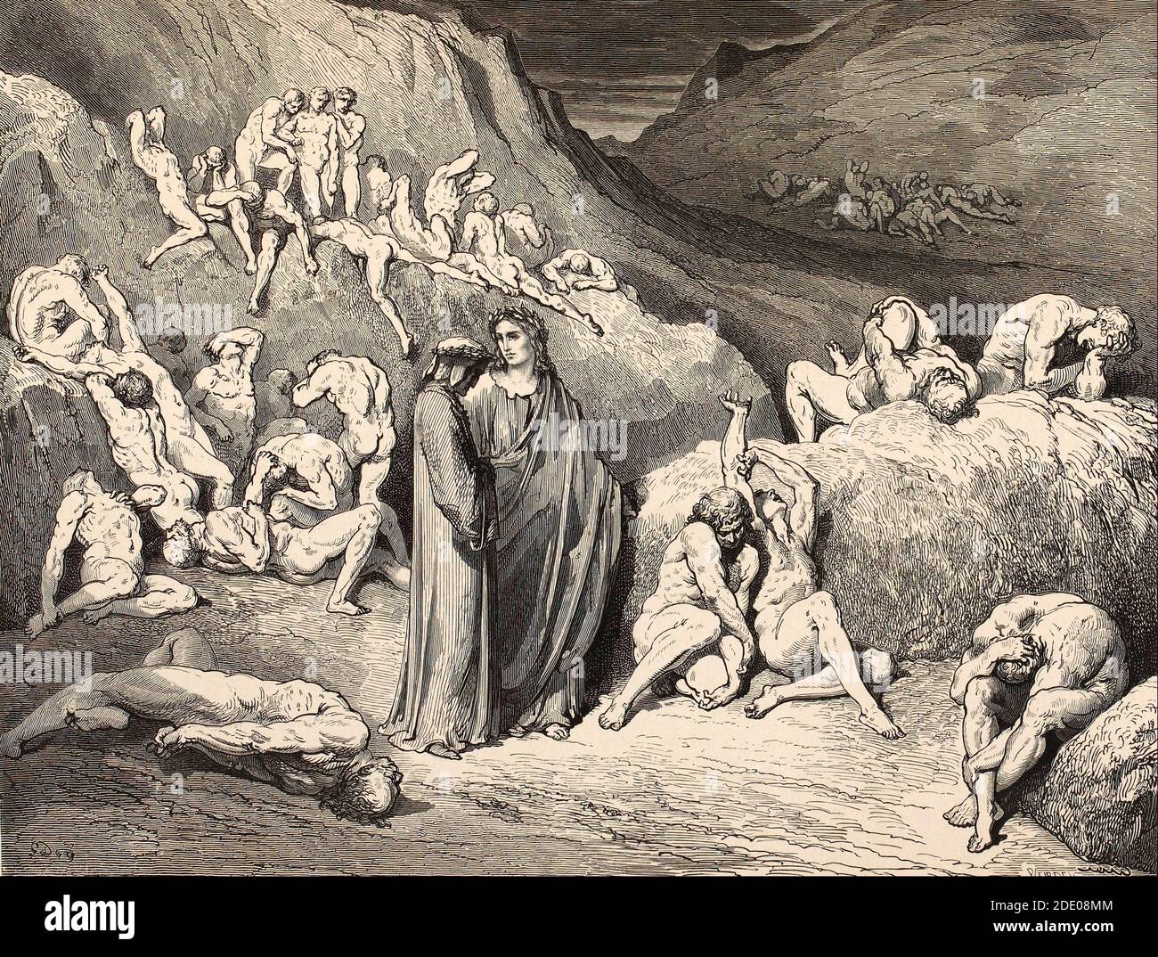 Dante Divina Commedia - Inferno - XXIX canto - Virgilio E Dante incontra i contraffattori - VIII cerchio - illustrazione Di Gustave Dorè Foto Stock