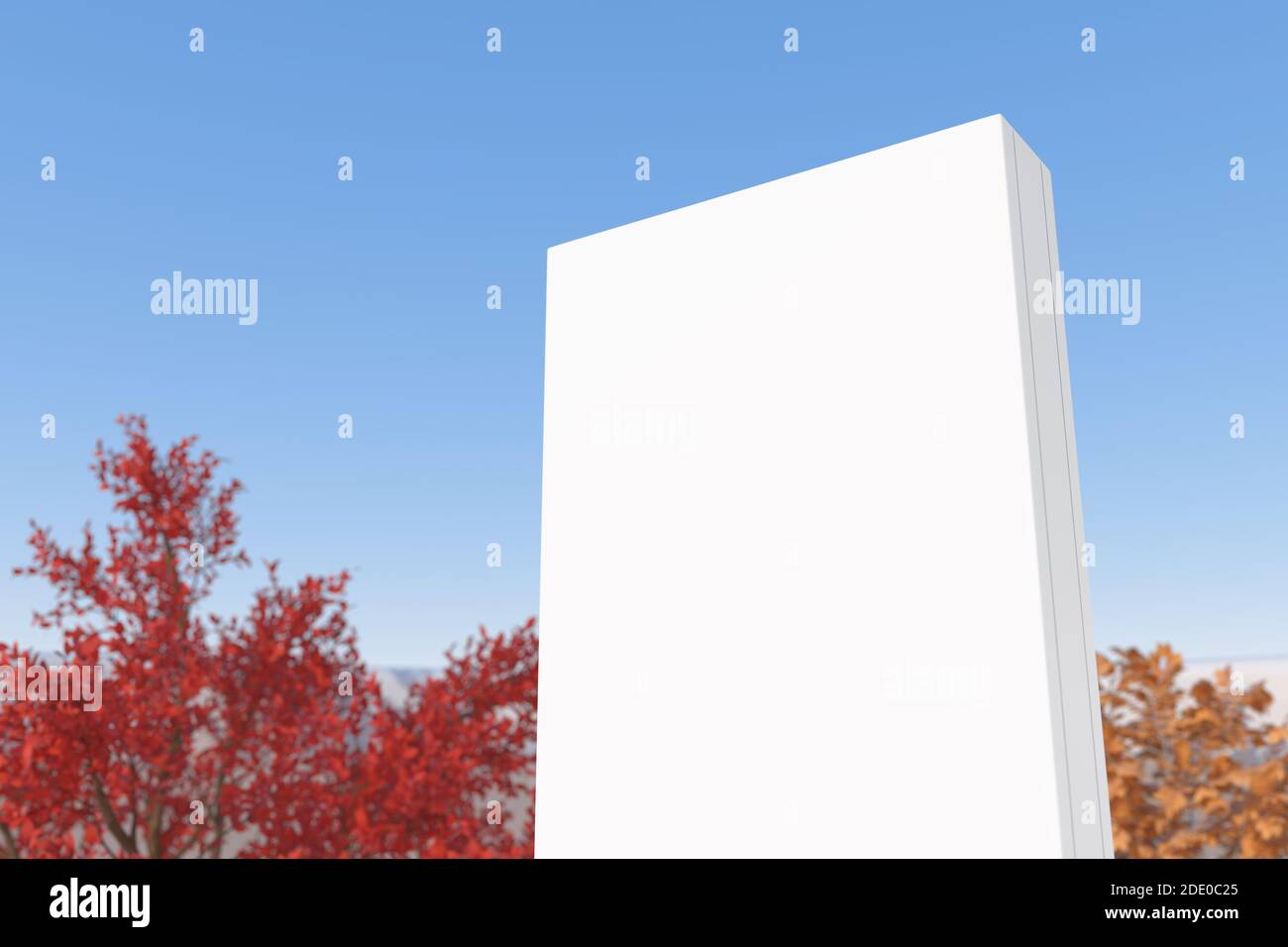 Mockup White Blank Pubblicità modello poster per affissioni Visualizza su uno sfondo blu. Rendering 3d Foto Stock