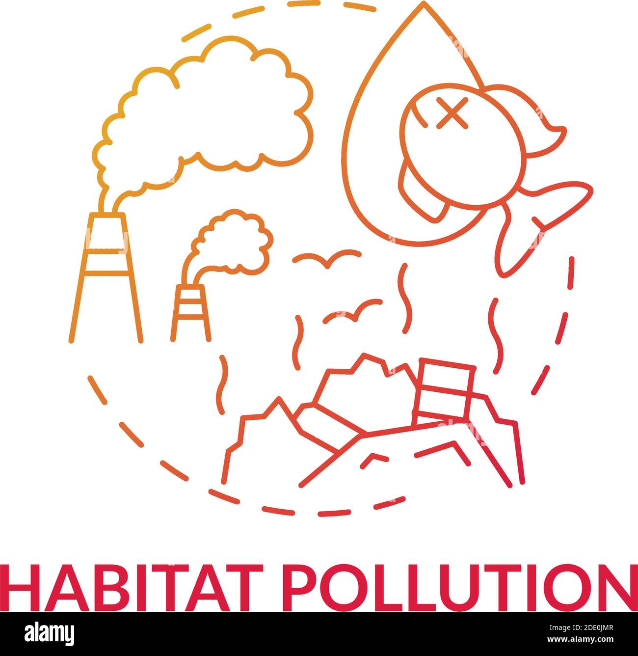 Icona del concetto di gradiente rosso inquinamento dell'habitat Illustrazione Vettoriale