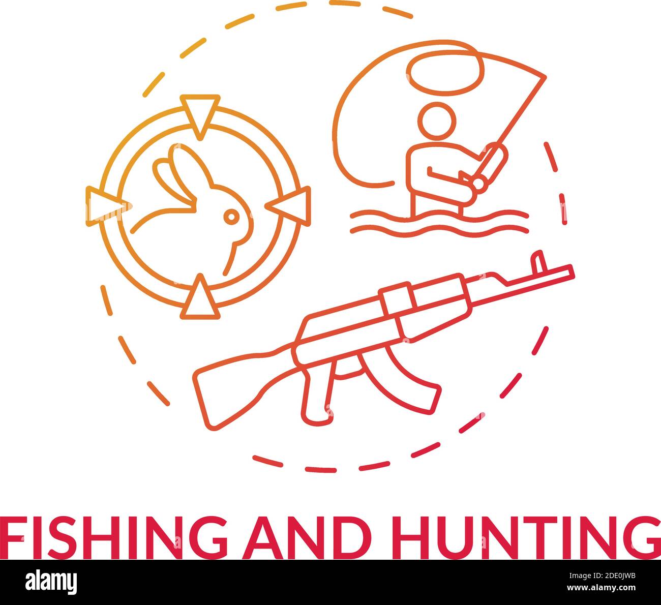 Icona del concetto di gradiente rosso per la pesca e la caccia Illustrazione Vettoriale