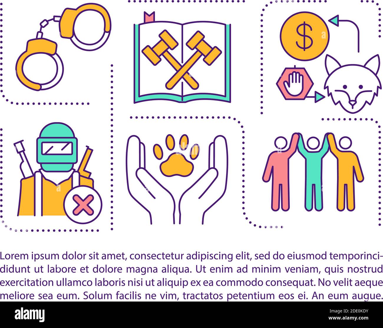 Icona di concetto di organizzazione anti-poaching con testo Illustrazione Vettoriale