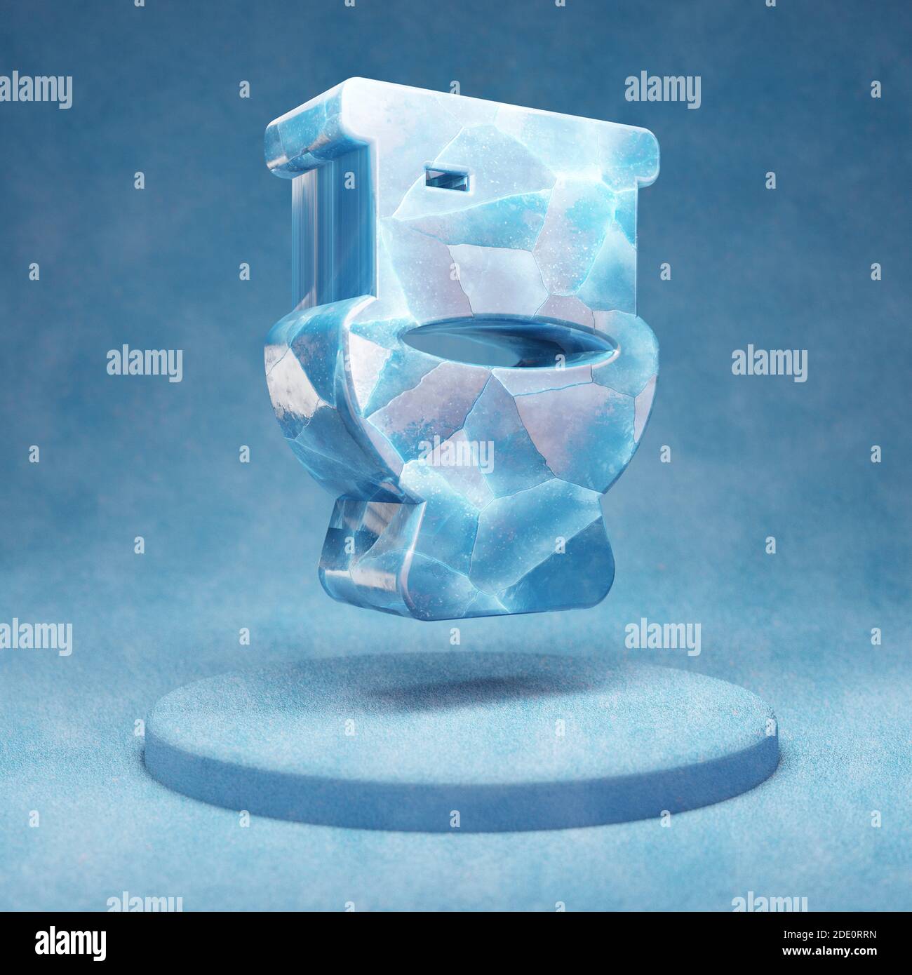 Icona toilette. Blu ghiaccio incrinato simbolo della toilette sul podio della neve blu. Icona dei social media per sito Web, presentazione, elemento del modello di progettazione. Rendering 3D. Foto Stock