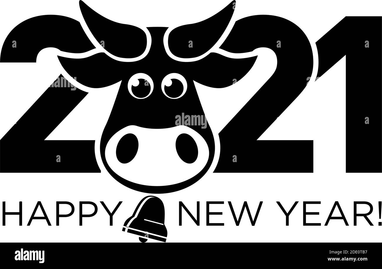 2021 anni Logo design. Cinese nuovo anno di bue. Segno oroscopo di metallo di bue. Nuovo anno divertente simbolo. Segno Ox vettoriale piatto isolato su sfondo trasparente Illustrazione Vettoriale
