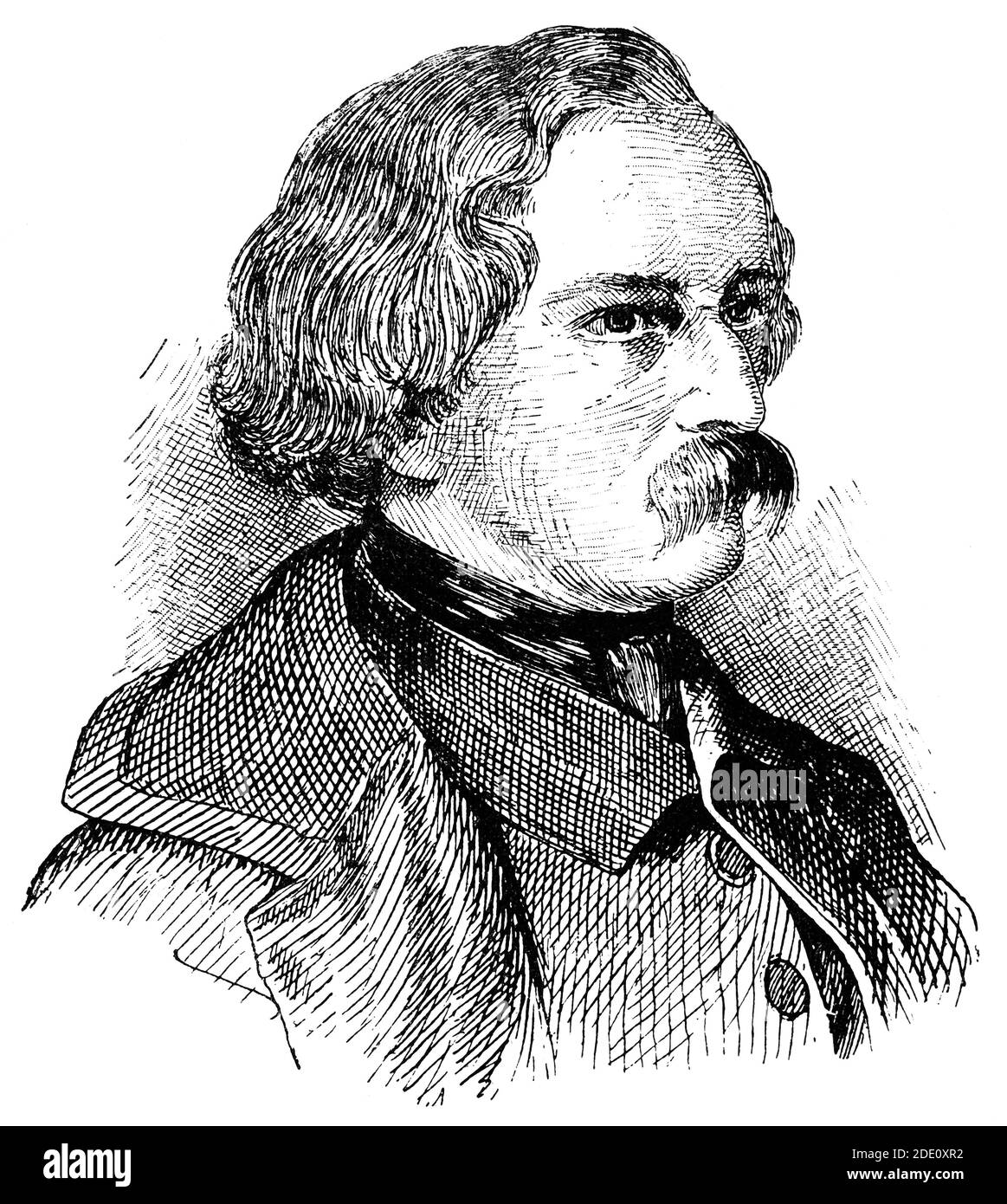 Ritratto di Karl Friedrich Lessing - pittore tedesco di storia e paesaggio. Illustrazione del 19 ° secolo. Sfondo bianco. Foto Stock