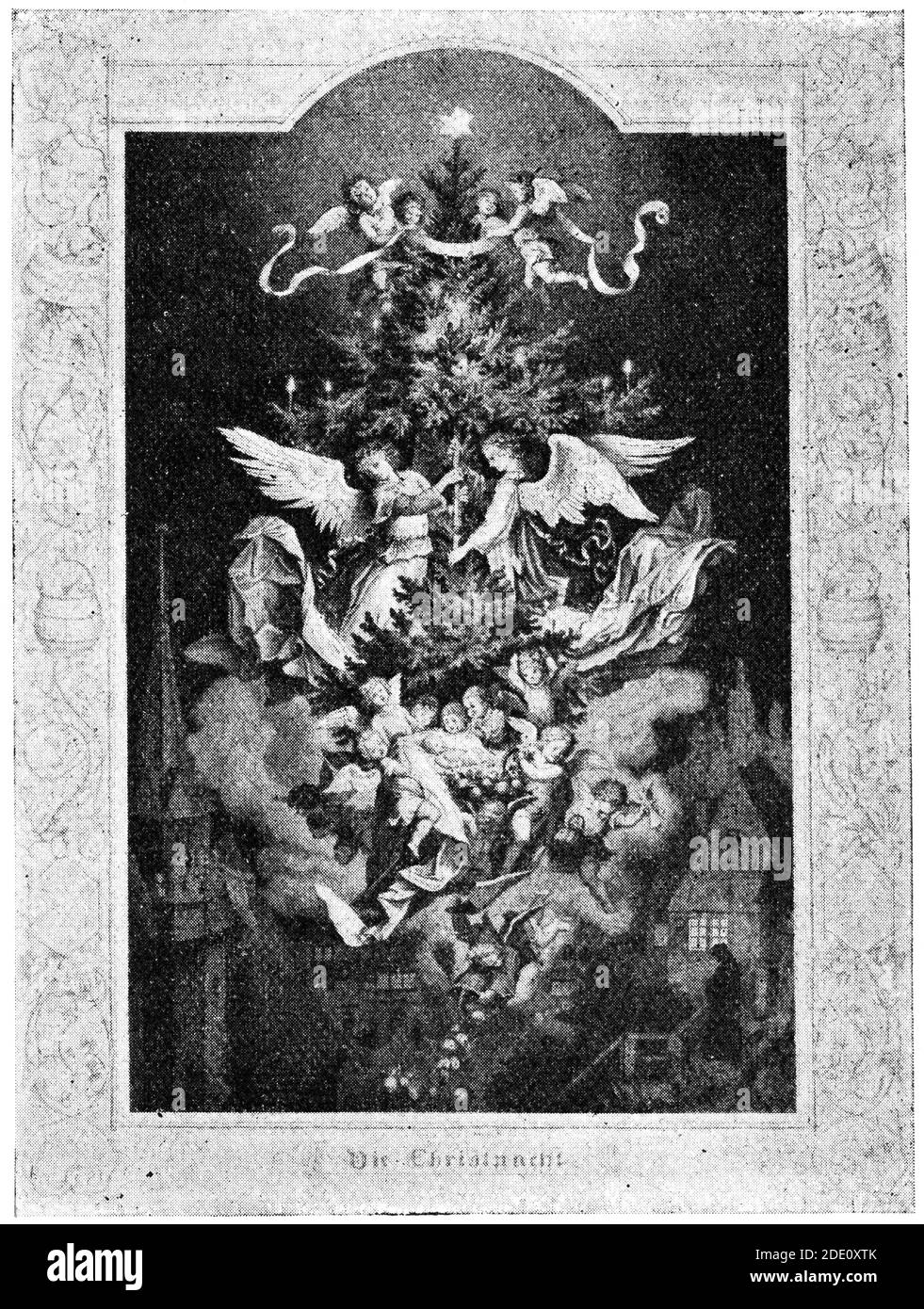 La vigilia di Natale è un dipinto dell'artista tedesco Ludwig Richter. Illustrazione del 19 ° secolo. Sfondo bianco. Foto Stock