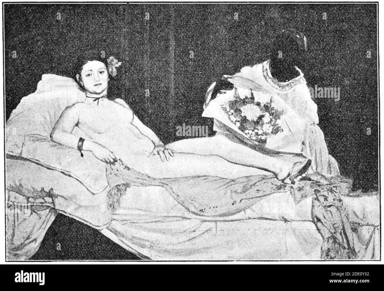 Olympia è un dipinto di un pittore modernista francese di Edouard Manet. Illustrazione del 19 ° secolo. Sfondo bianco. Foto Stock