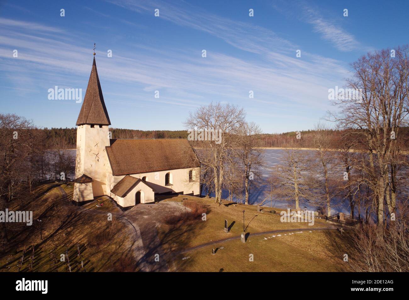 Veduta aerea della chiesa medievale di Salem. Foto Stock