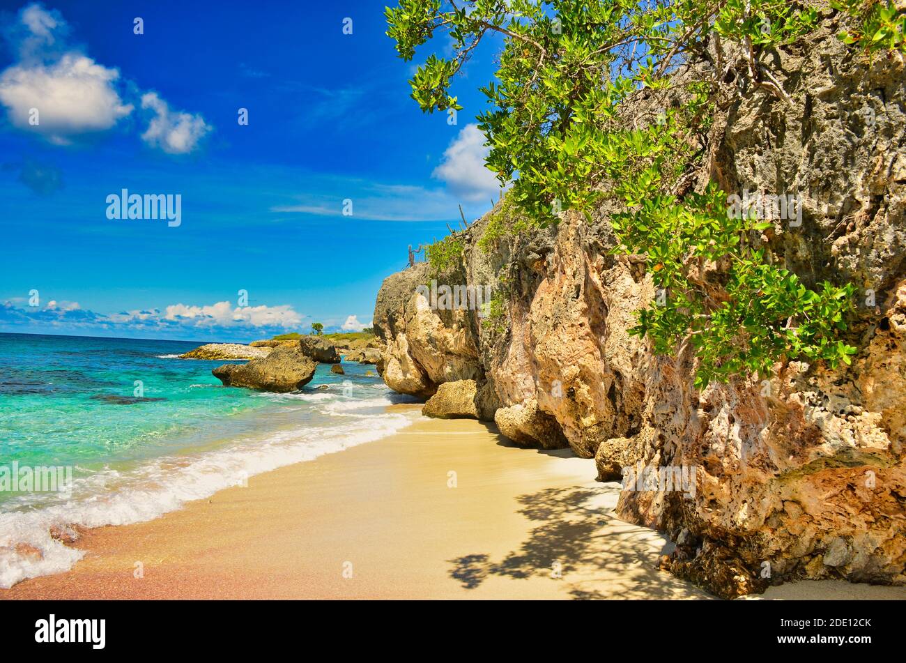 Bellissima spiaggia sull'isola caraibica di bonaire, Antille, Paesi Bassi. Nuota e tuffati in boanaire. Divertiti Foto Stock