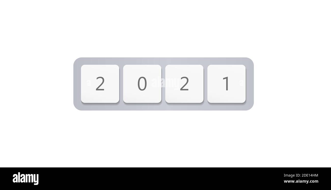 2021 tasti per la tastiera del computer, numeri di Capodanno, coprono un design minimo per il business digitale e gli elementi vettoriali IT. Illustrazione vettoriale isolata attivata Illustrazione Vettoriale
