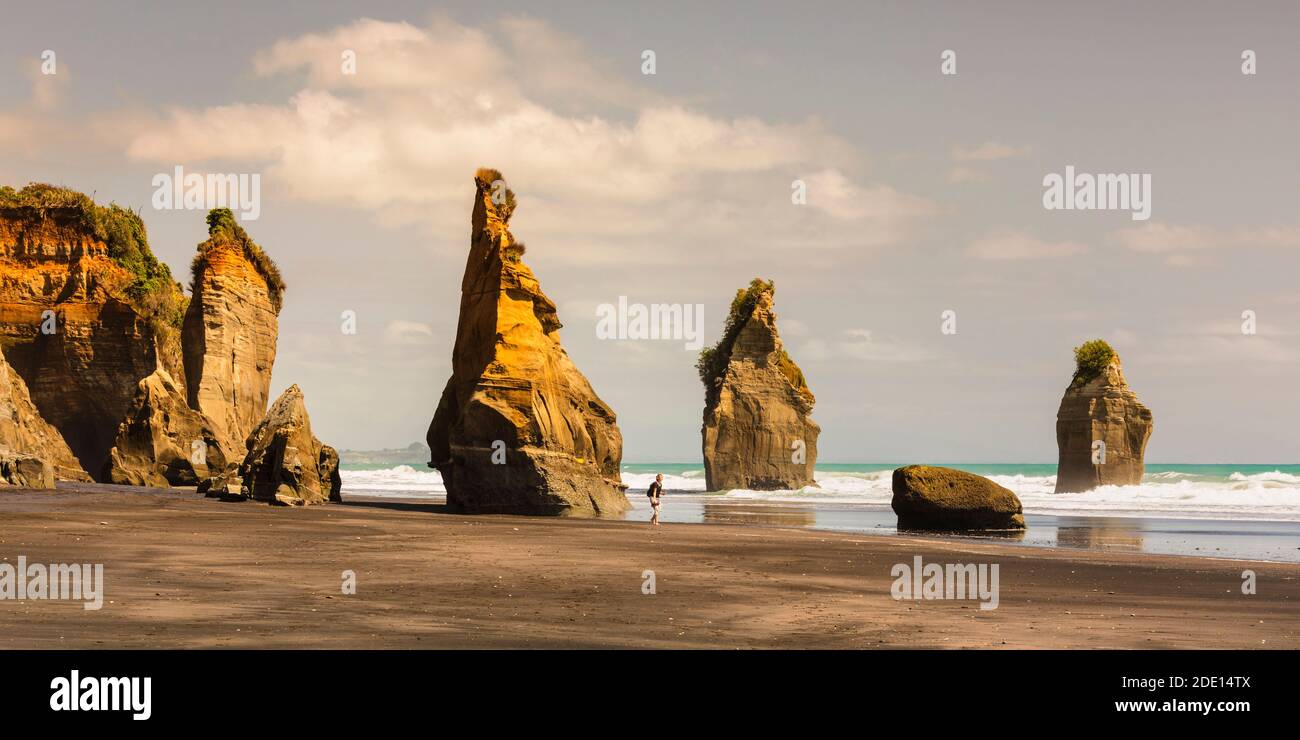 Three Sisters Beach, Tongaporutu, Taranaki, Isola del Nord, Nuova Zelanda, Pacifico Foto Stock