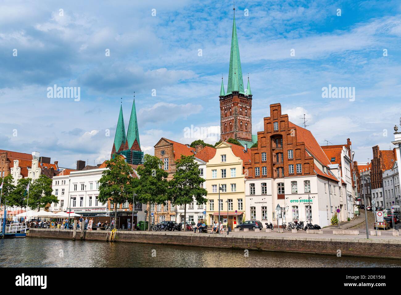 Skyline di Lubecca, Patrimonio dell'Umanità dell'UNESCO, Schleswig-Holstein, Germania, Europa Foto Stock