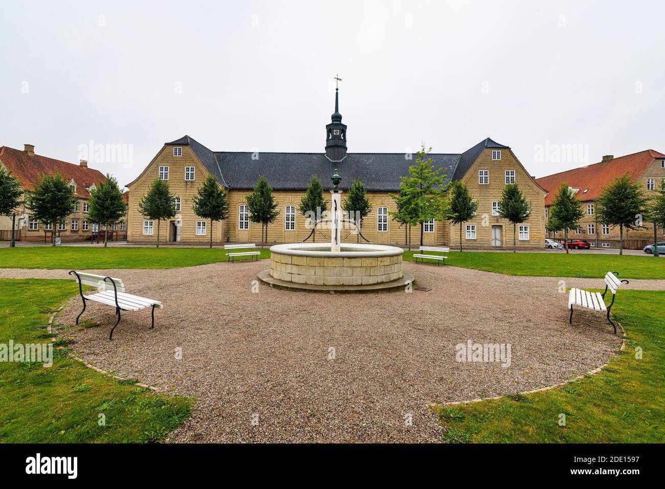 La Chiesa Morava, Patrimonio dell'Umanità dell'UNESCO, Christiansfeld, Jutland meridionale, Danimarca, Scandinavia, Europa Foto Stock