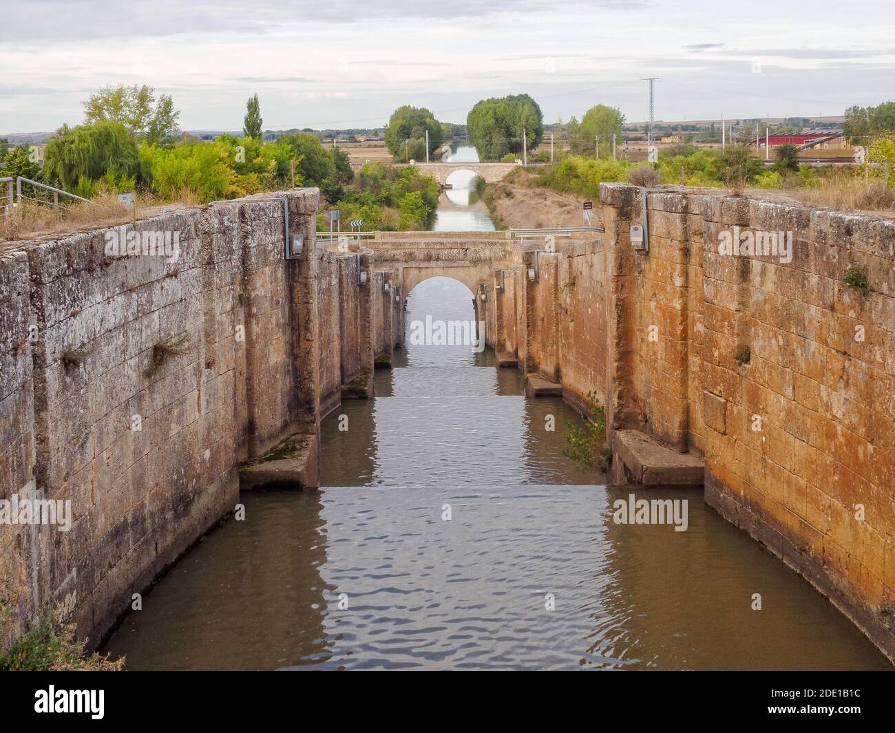 Canal de Castille porte di blocco - Fromista, Castiglia e Leon, Spagna Foto Stock