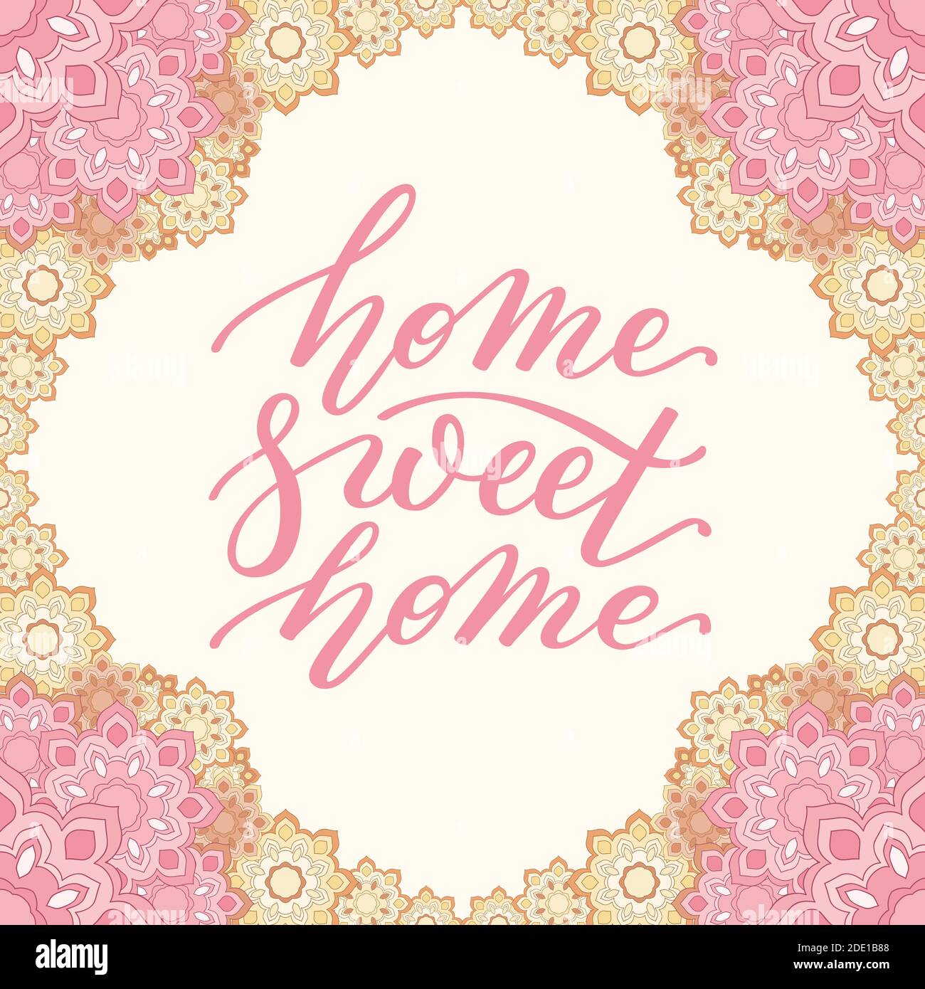 Cornice floreale e scritta a mano casa Sweet Home. Illustrazione Vettoriale