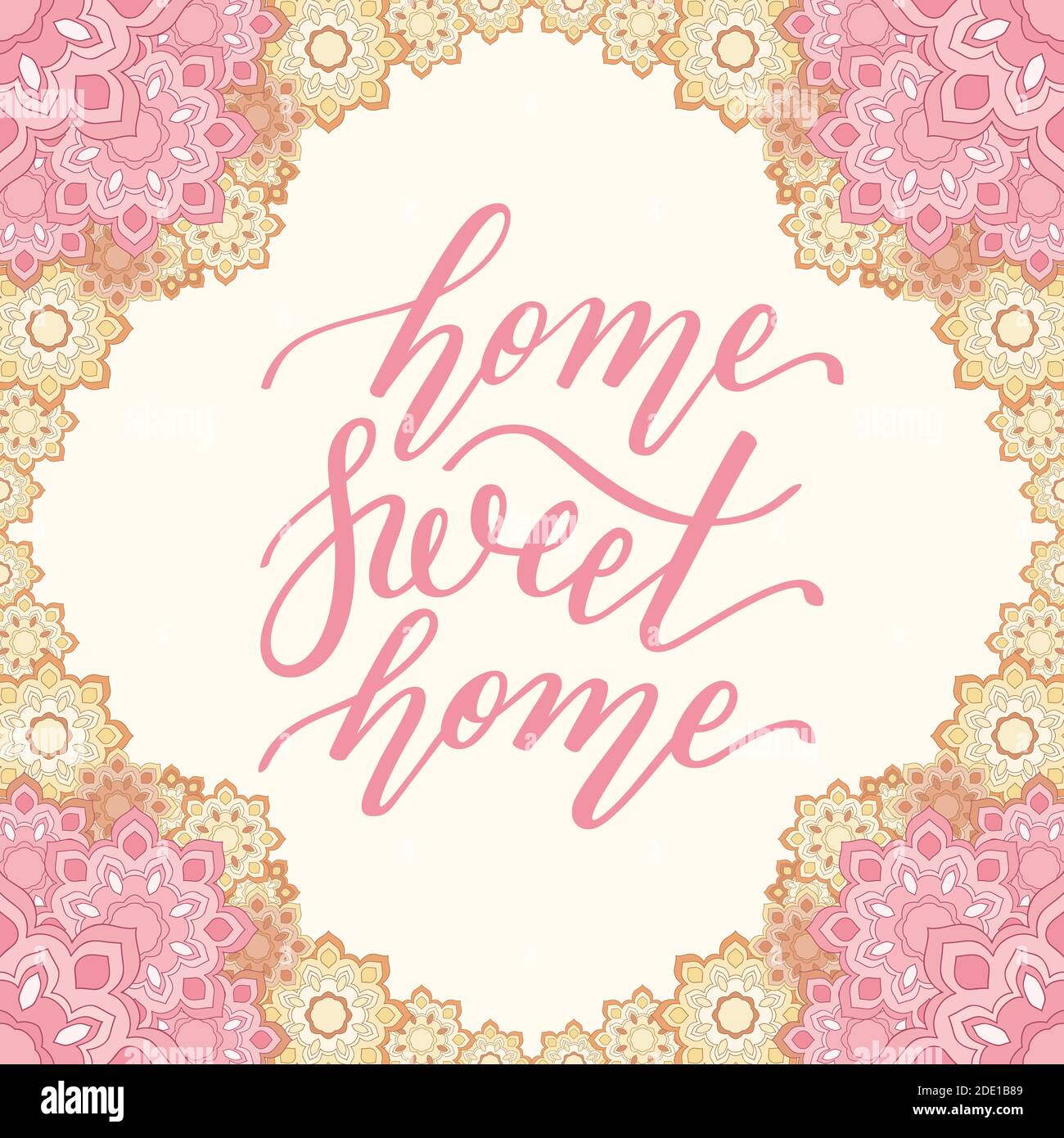 Cornice floreale e scritta a mano casa Sweet Home. Illustrazione Vettoriale