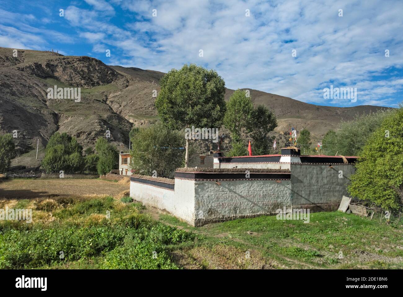 Casa contadina tibetana in Himalaya, Prefettura di Shigatse, Tibet, Cina Foto Stock