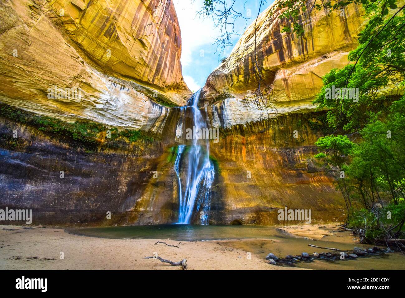 Abbassare Calf Creek Falls, Scalone Escalante National Monument, Utah, Stati Uniti d'America Foto Stock