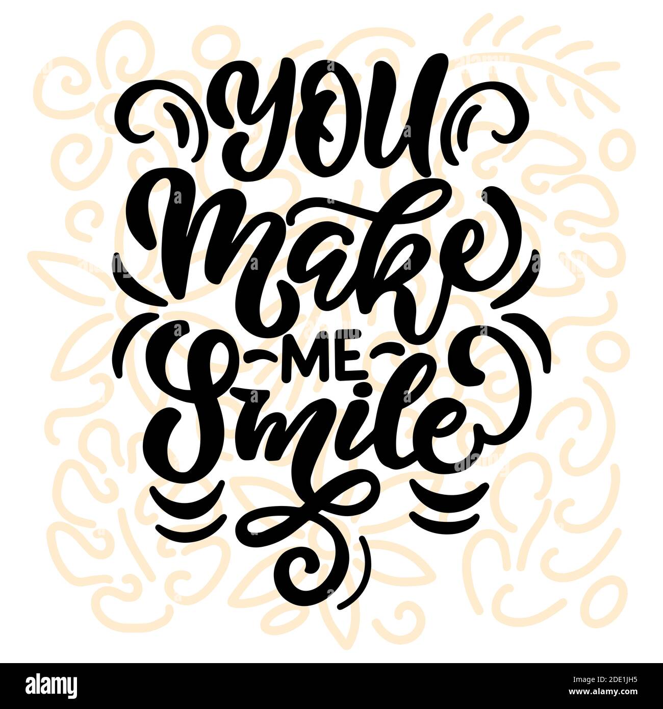 Iscrizione - mi fai sorridere - lettere nere e motivo oro su sfondo bianco, grafica vettoriale. Per cartoline, poster, stampe di t-shirt Illustrazione Vettoriale
