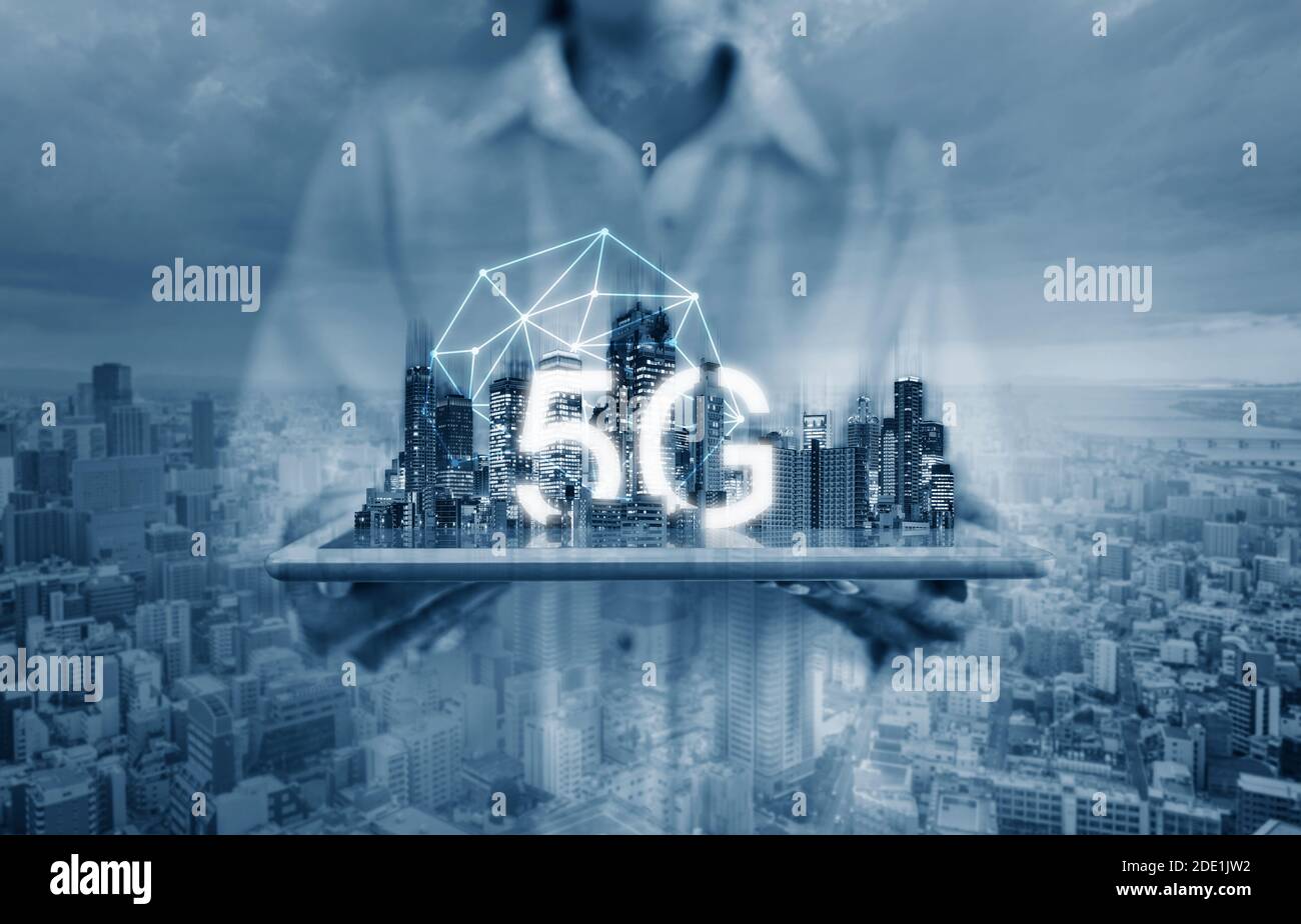 Tecnologia e sviluppo di reti Internet 5G Foto Stock