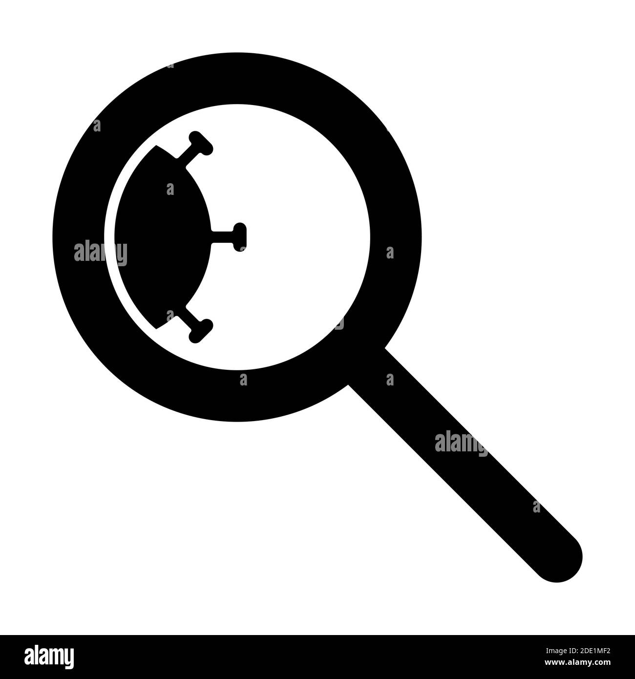 icona, virus sotto una lente di ingrandimento. Prevenzione della diffusione della malattia. La lotta contro i batteri nocivi. Vettore isolato su sfondo bianco Illustrazione Vettoriale