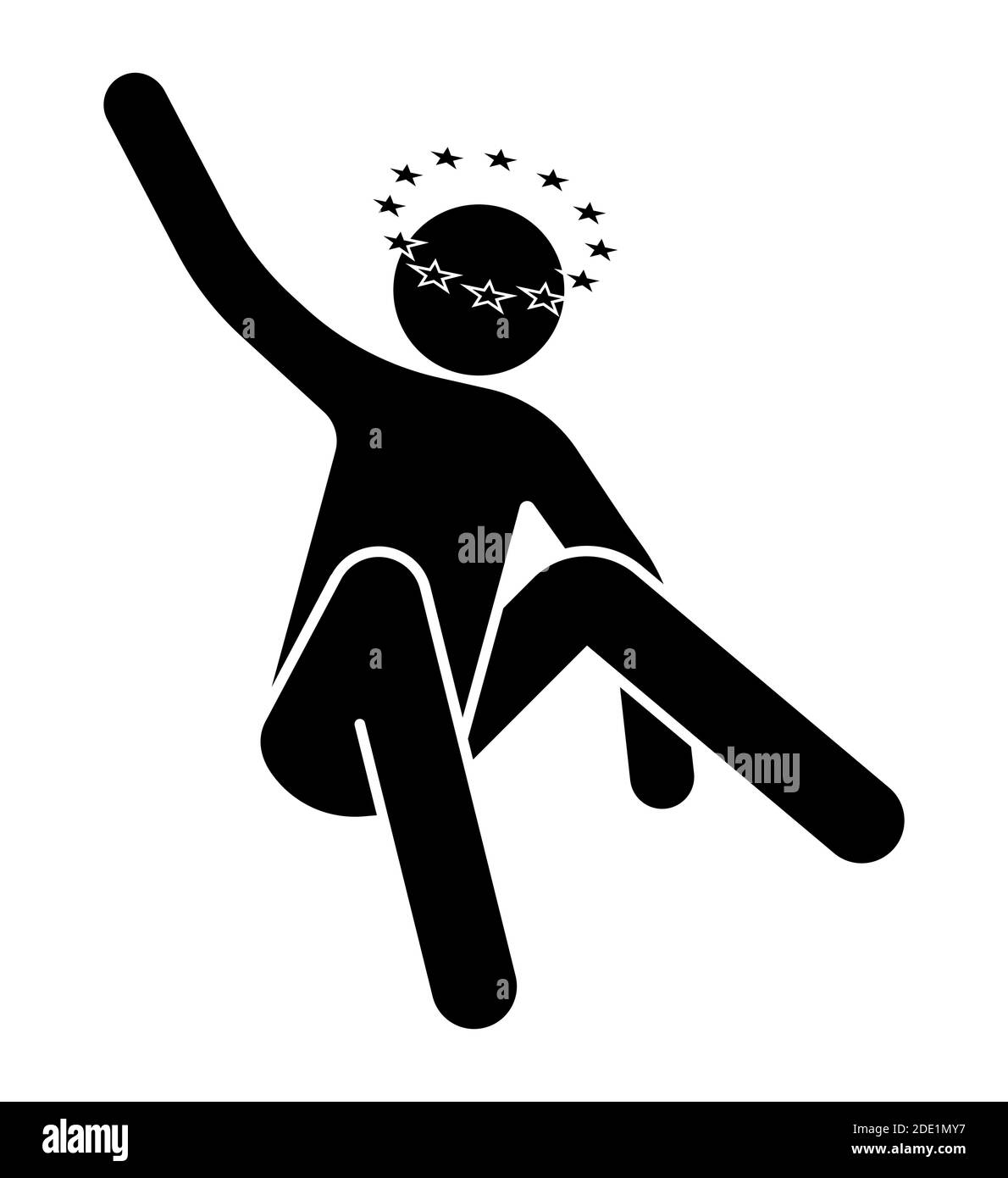 l'uomo è caduto a terra da vertigini e chiede aiuto, le stelle volano in testa, sensazione di malessere. Vettore isolato su bianco Illustrazione Vettoriale