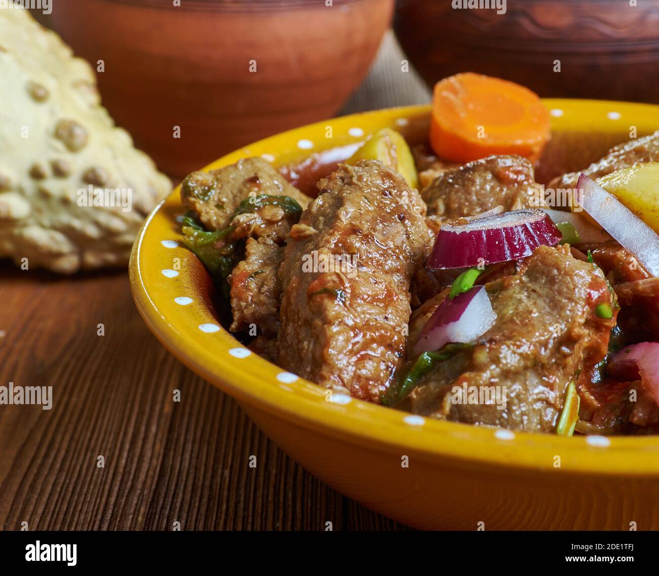 Ragout d'igname - libbra di carne stufato di manzo popolare nella maggior parte Paesi dell'Africa occidentale Burkina Faso Foto Stock