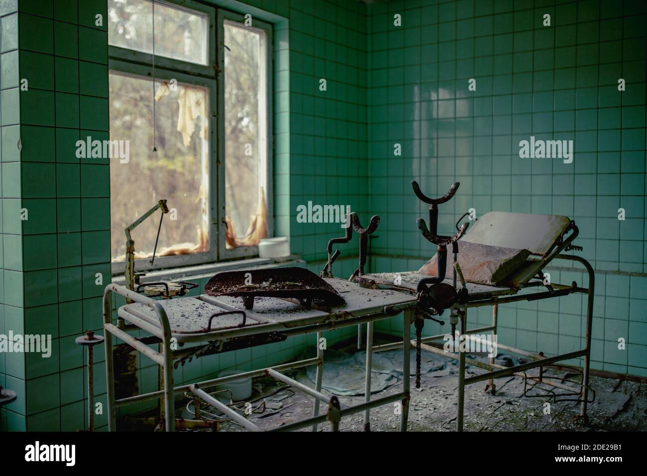 Reparto maternità nell'ospedale n° 126 di Pripyat città fantasma, centrale nucleare di Chernobyl zona di Alienation, Ucraina Foto Stock