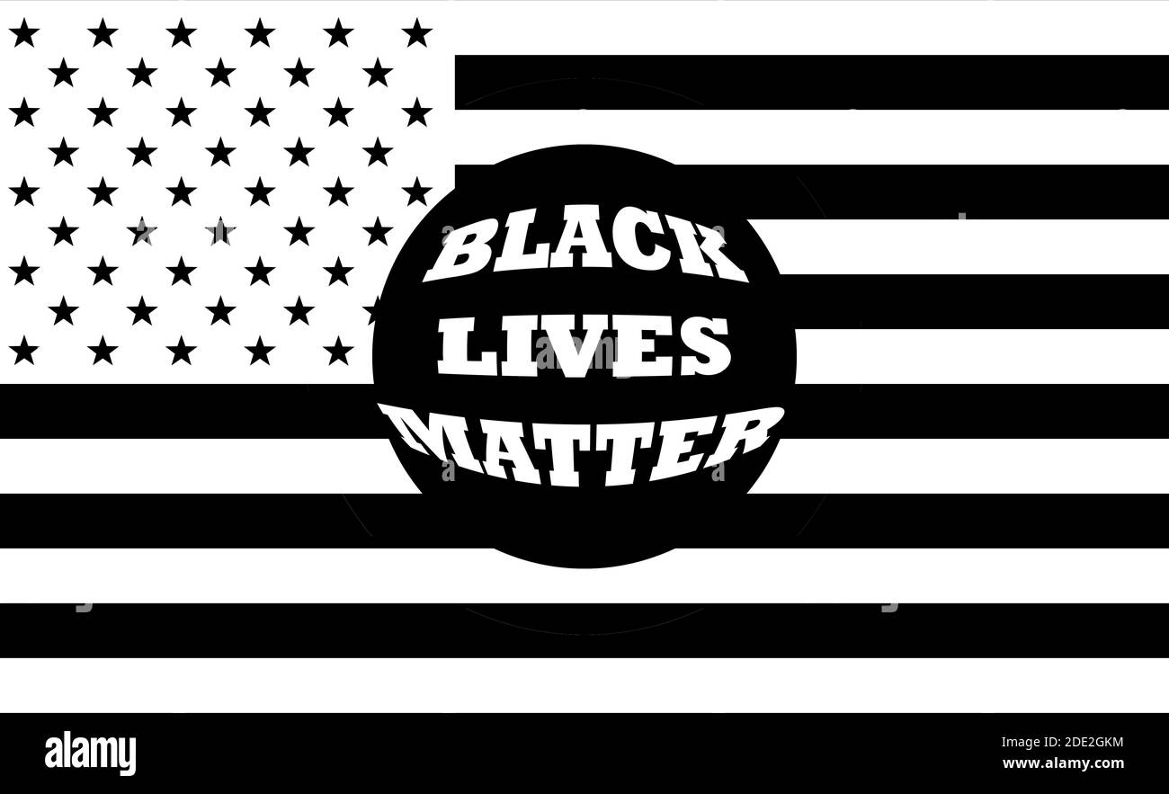 Black Lives Matter. Con bandiera americana. BLM USA. Concetto. Illustrazione semplice significato profondo Foto Stock