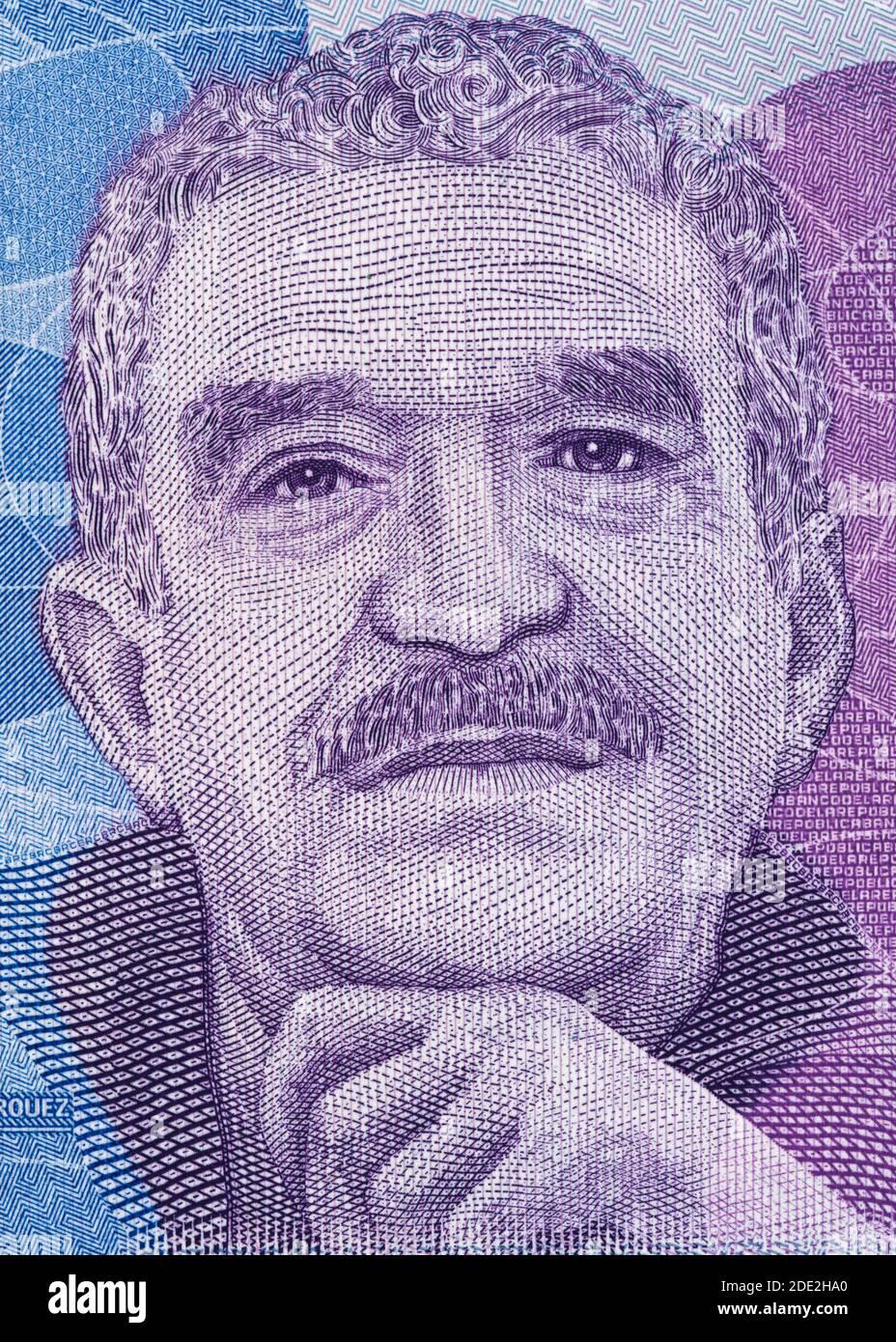 Gabriel Garcia Marquez ritratto su Colombia 50000 peso (2016) macro closeup banconote, romanziere colombiano, scrittore, sceneggiatore e giornalista, Nobel P Foto Stock