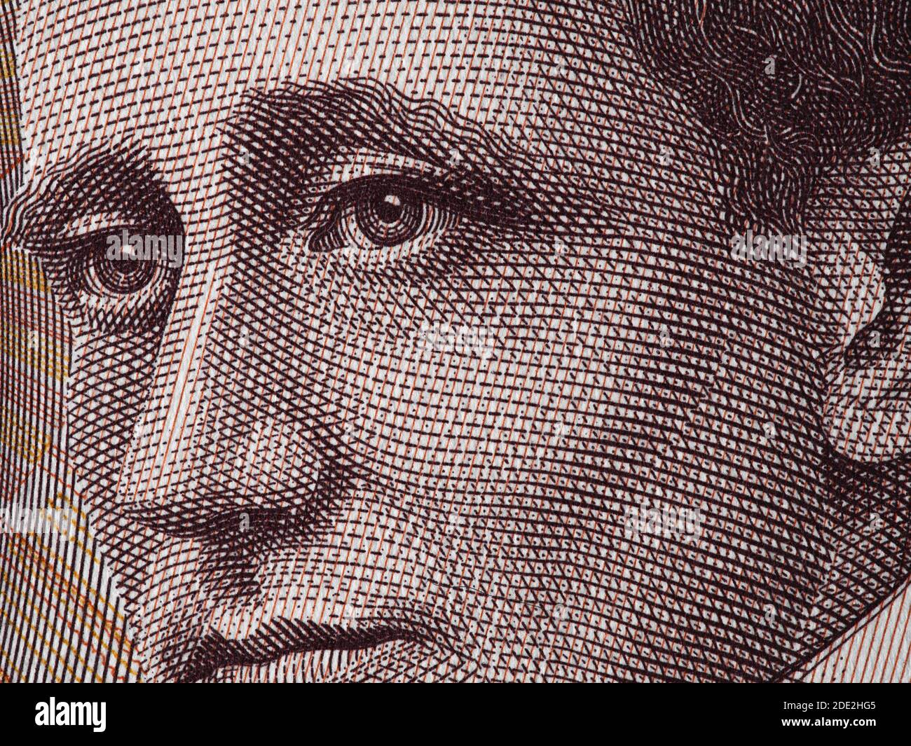 Guglielmo Marconi (1874-1937) ritratto in Italia banconota da 2000 lire (1990) macro estrema, primo piano in Italia. Inventore della radio. Foto Stock