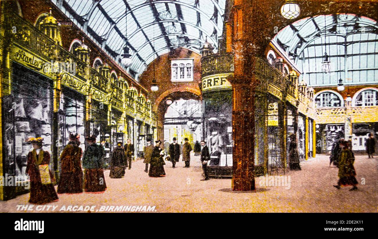 The City Arcade, Birmingham, cartolina d'epoca pre-1910. Foto Stock