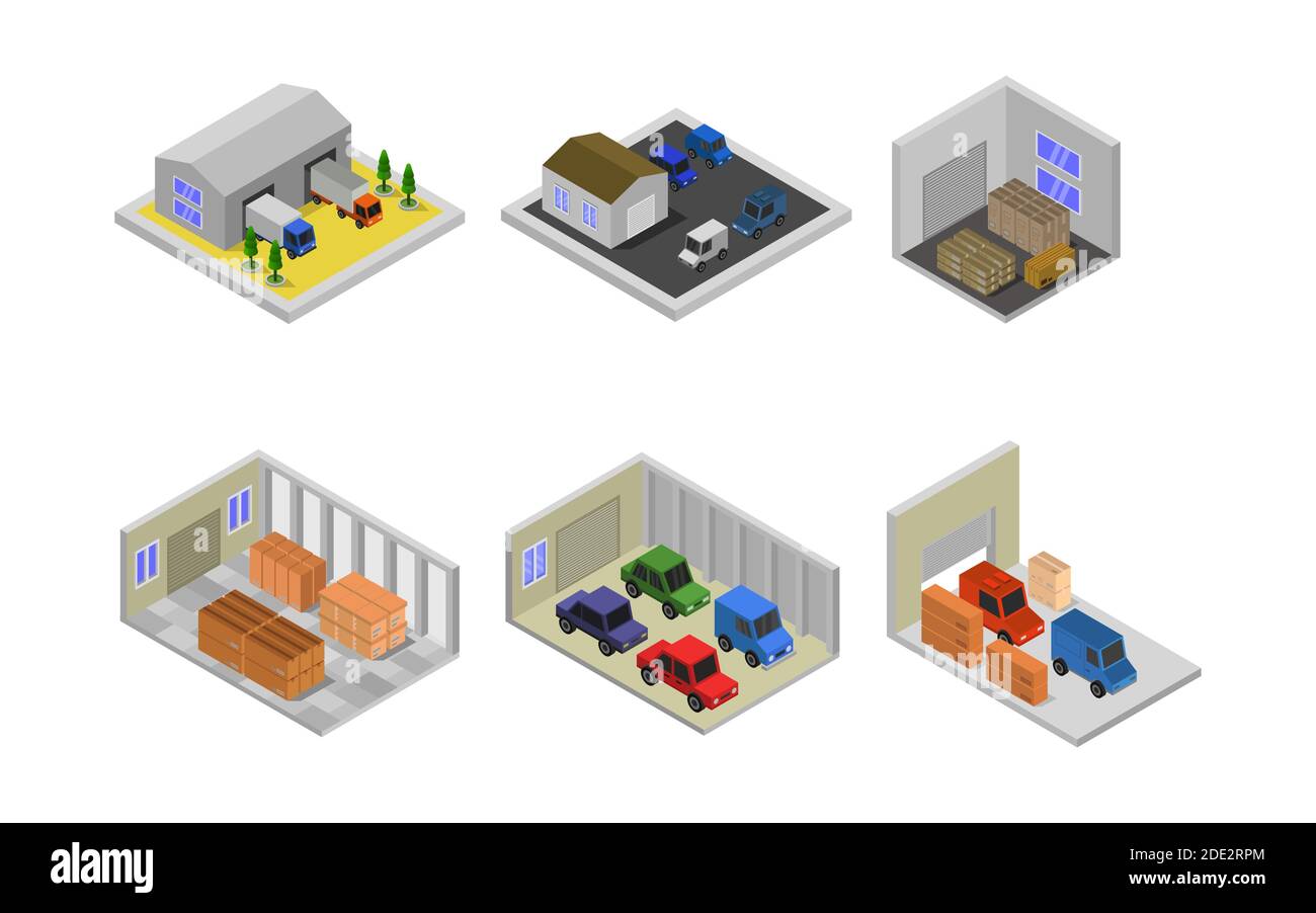 Illustrazione del vettore Isometrica Garage Set Illustrazione Vettoriale