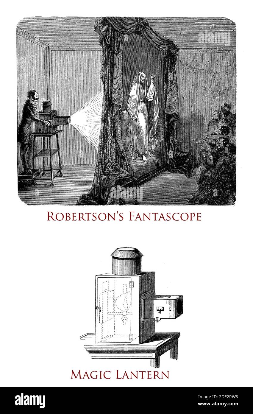 Etienne-Gaspard Robert (1763-1837) professore di fisica con conoscenza ottica, ha assunto il nome di fase di Robertson per la sua lanterna magica spettacoli chiamato fantasmagoria a Parigi Foto Stock