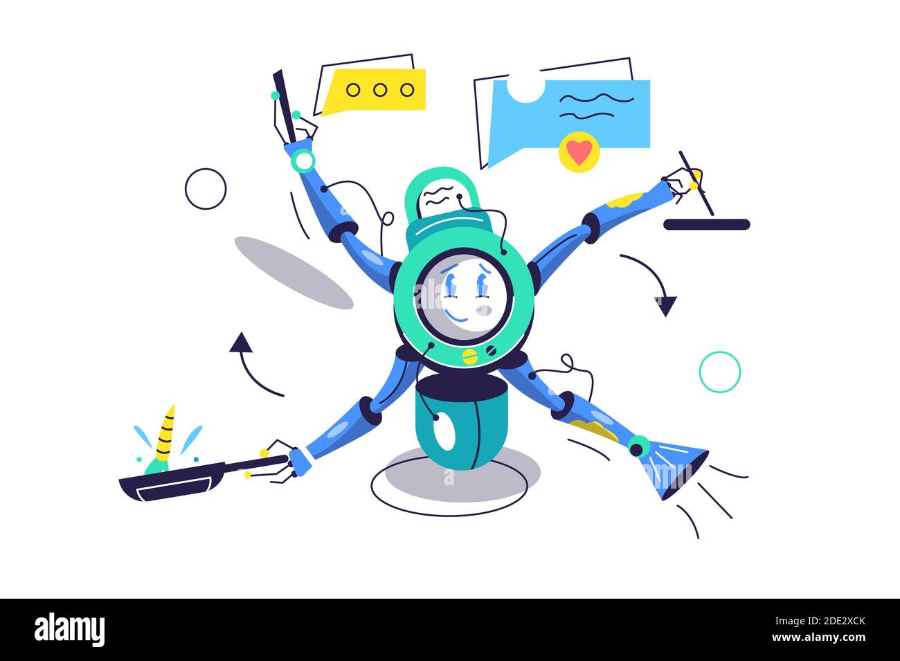 Assistente robot elettrico in tutte le attività in stile piatto Illustrazione Vettoriale