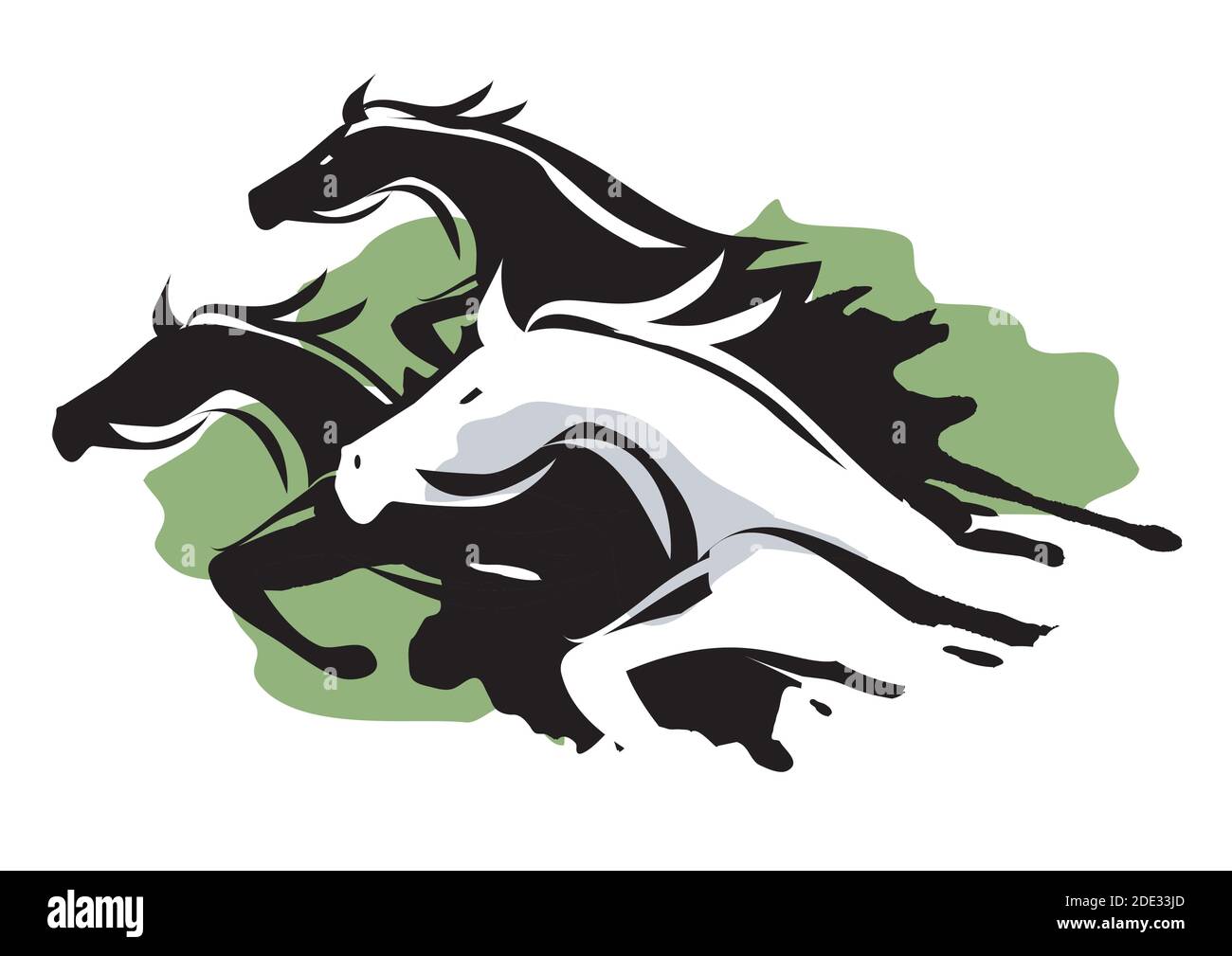 Tre cavalli da corsa. Illustrazione espressiva di cavalli veloci.isolato su sfondo bianco.vettore disponibile. Illustrazione Vettoriale