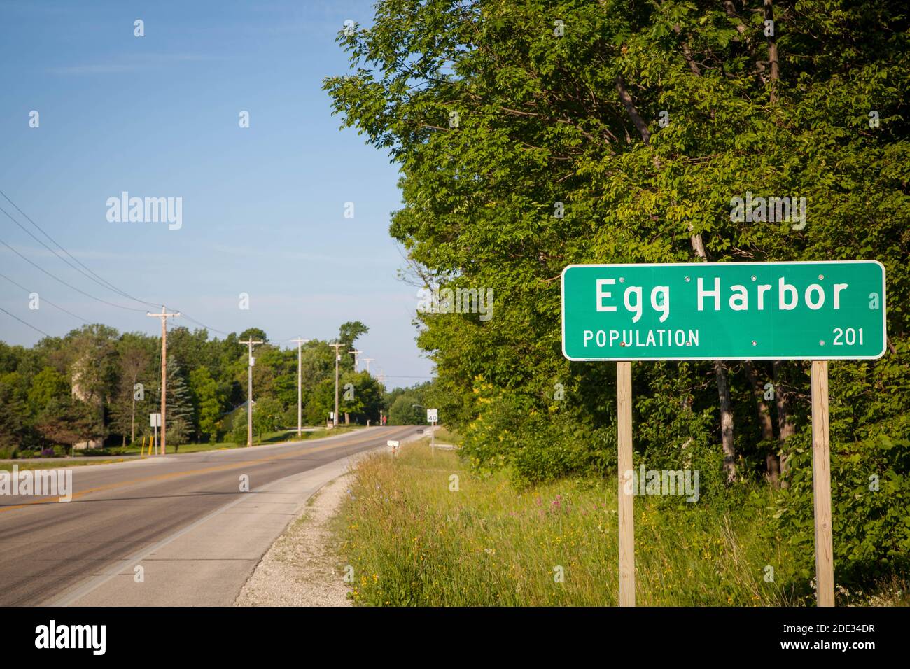 Cartello stradale per Egg Harbour Foto Stock