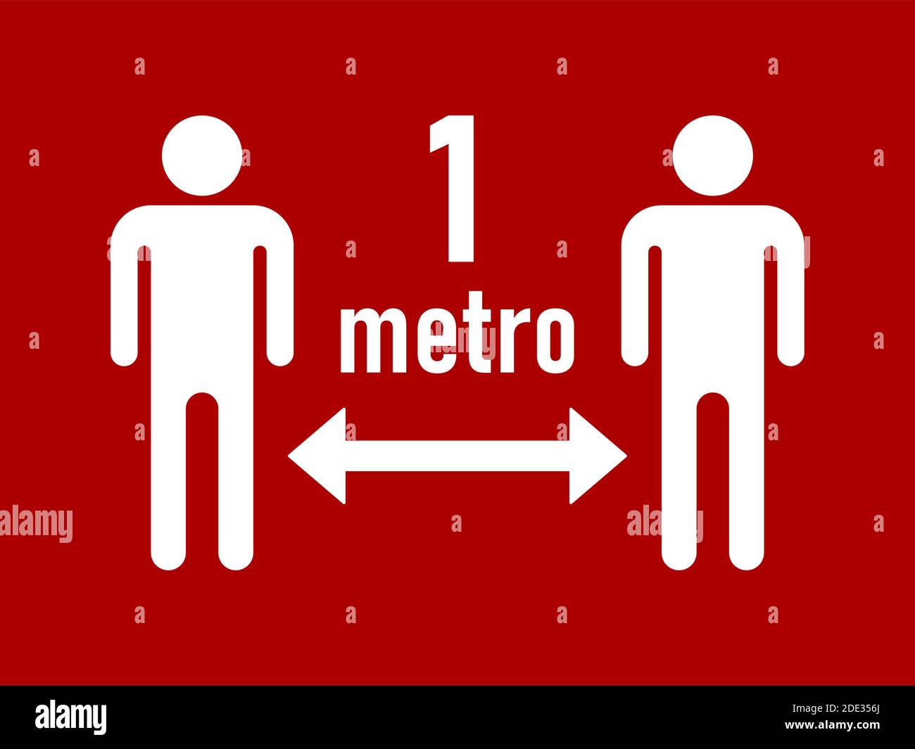 Mantenere la distanza 1 metro (1 metro o 1 m in italiano e spagnolo) Social Distancing Warning Symbol. Immagine vettoriale. Illustrazione Vettoriale