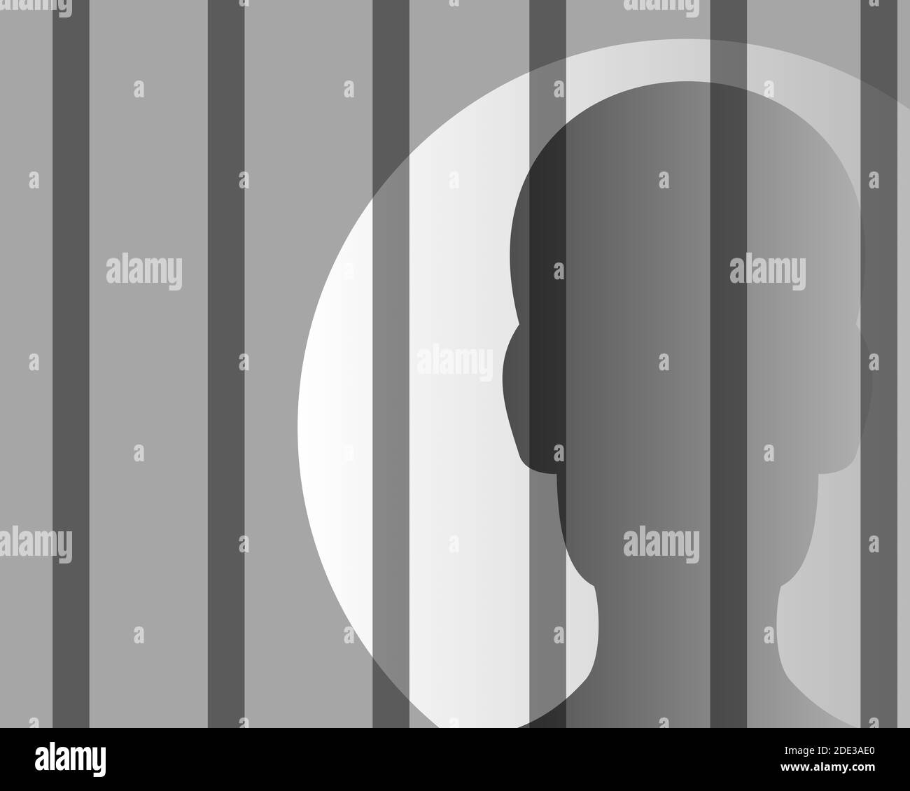 Persona dietro le barre - l'illustrazione mostra il concetto di incarcerazione per il crimine. Foto Stock