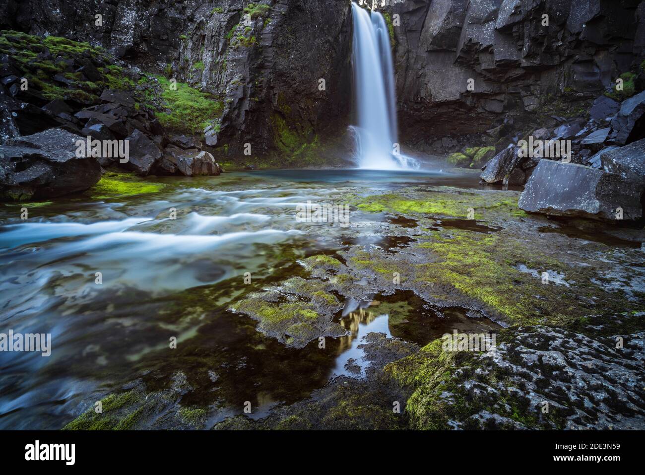 Cascata Folaldafoss, regione orientale, Islanda Foto Stock