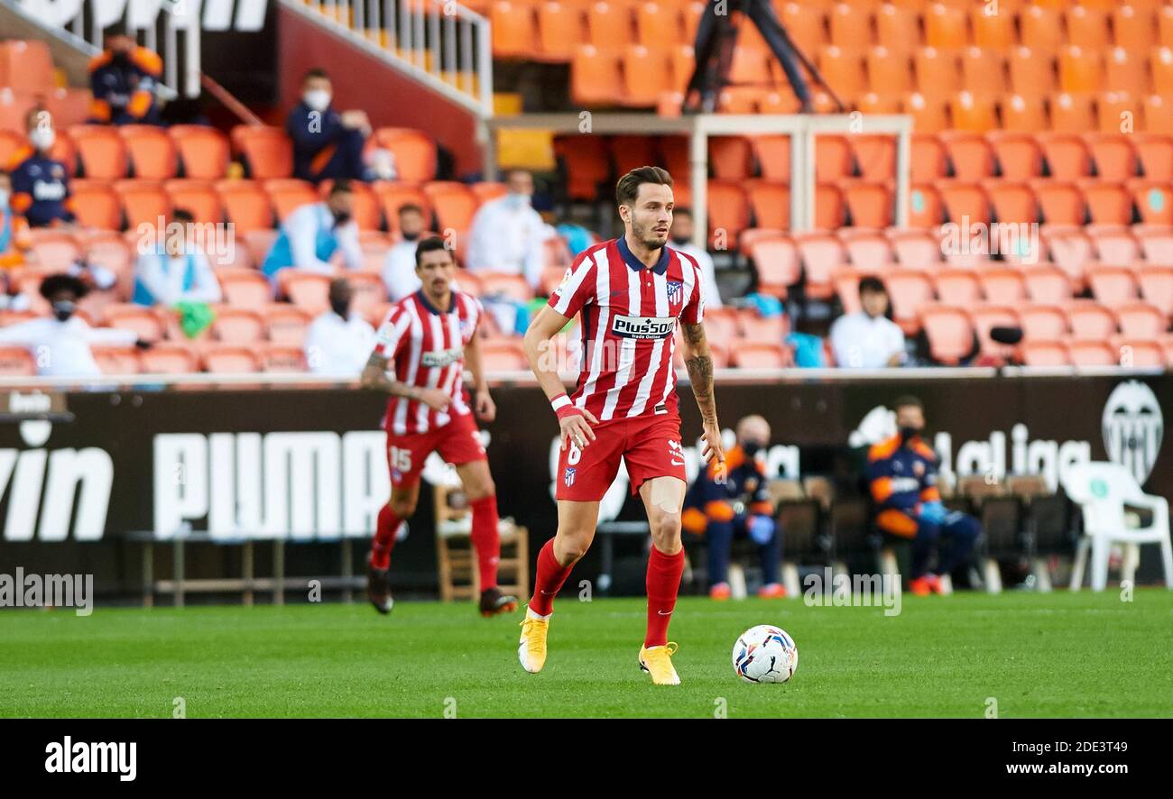 Saul Niguez dell'Atletico de Madrid durante il campionato spagnolo la Liga calcio mach tra Valencia e Atletico de Madrid il 28 novembre 2020 all'Estadio de Mestalla a Valencia, Spagna - Foto Maria Jose Segovia / Spagna DPPI / DPPI / LM Foto Stock