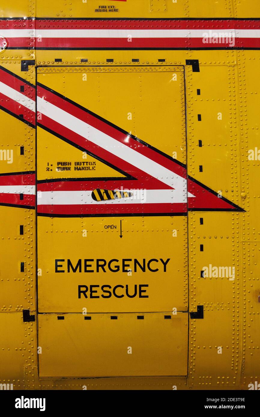 Salvataggio di emergenza porta elicottero, Canada aviazione e il Museo dello Spazio, Ottawa, Ontario, Canada Foto Stock