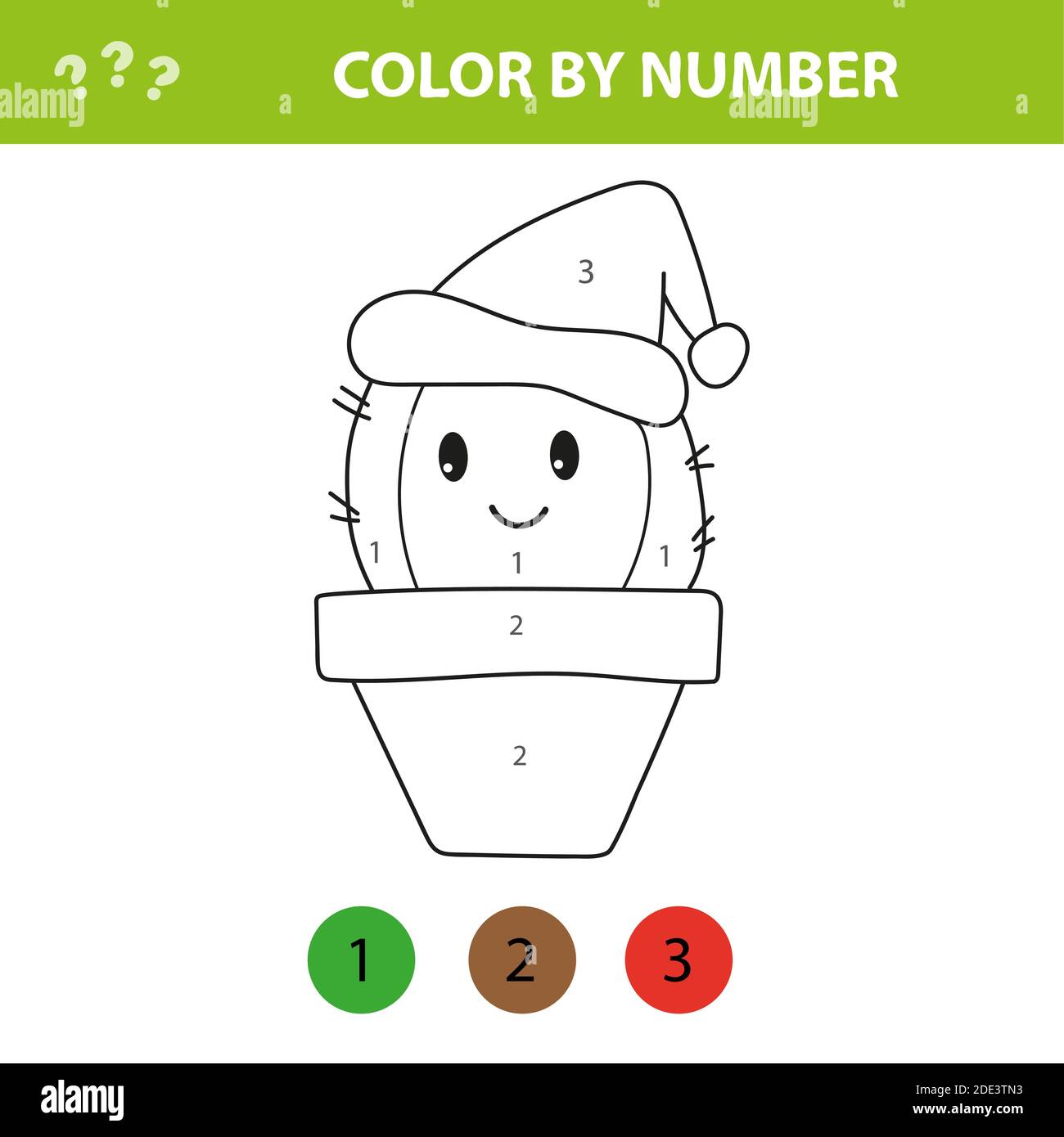 Giochi educativi per bambini. Pagina da colorare con cactus carino. Colore per numeri, attività stampabile Illustrazione Vettoriale