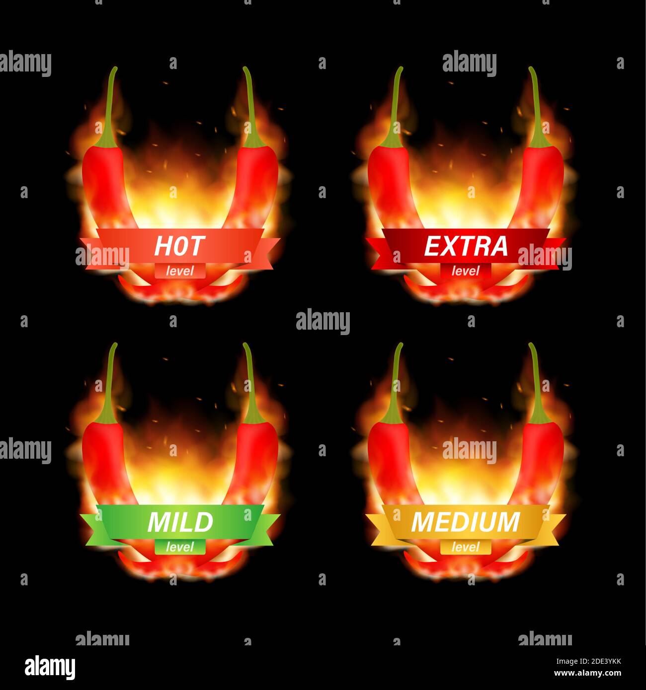 Hot red pepper forza indicatore di scala con lieve, di medie dimensioni, calda e posizioni di inferno. Illustrazione Vettoriale. Illustrazione Vettoriale