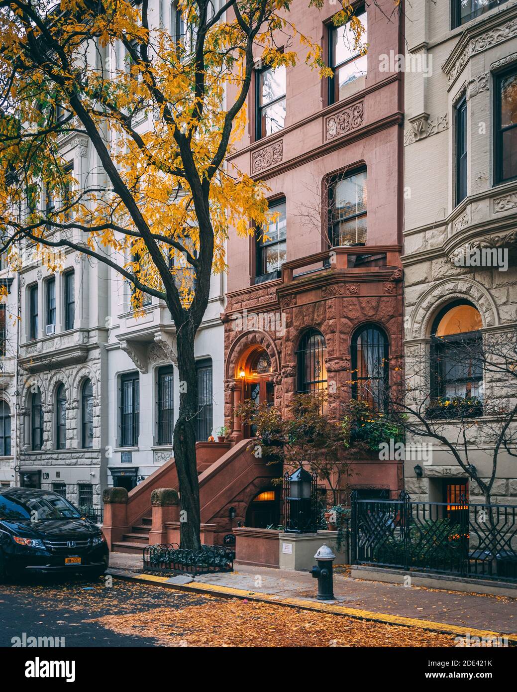Brownstones sul lato Upper East di Manhattan, New York City Foto Stock