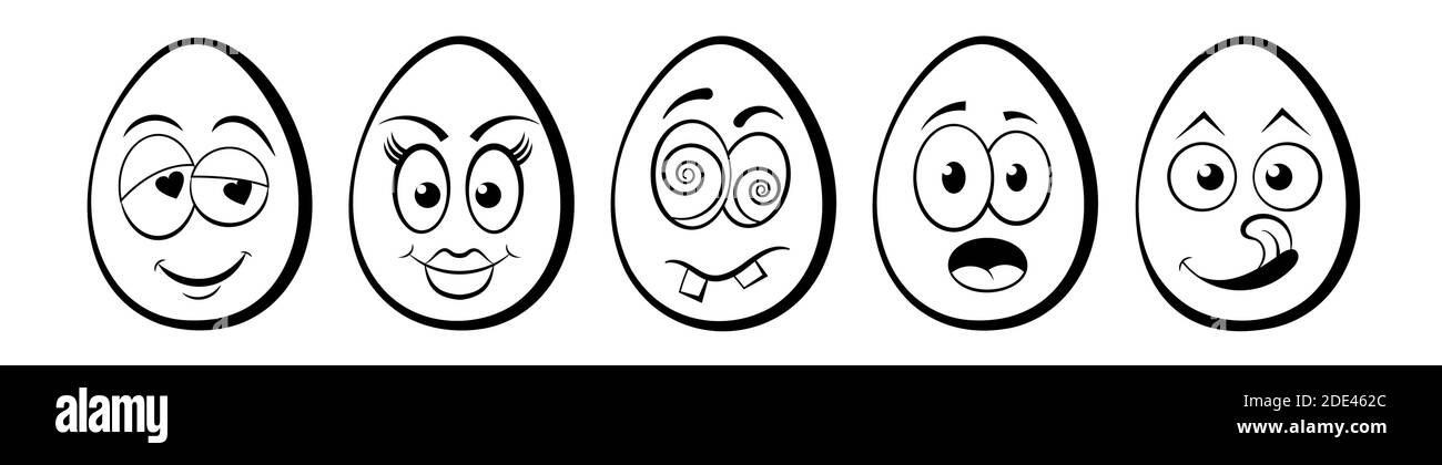 Uova di Pasqua divertenti con i volti dei personaggi emoticon Illustrazione Vettoriale