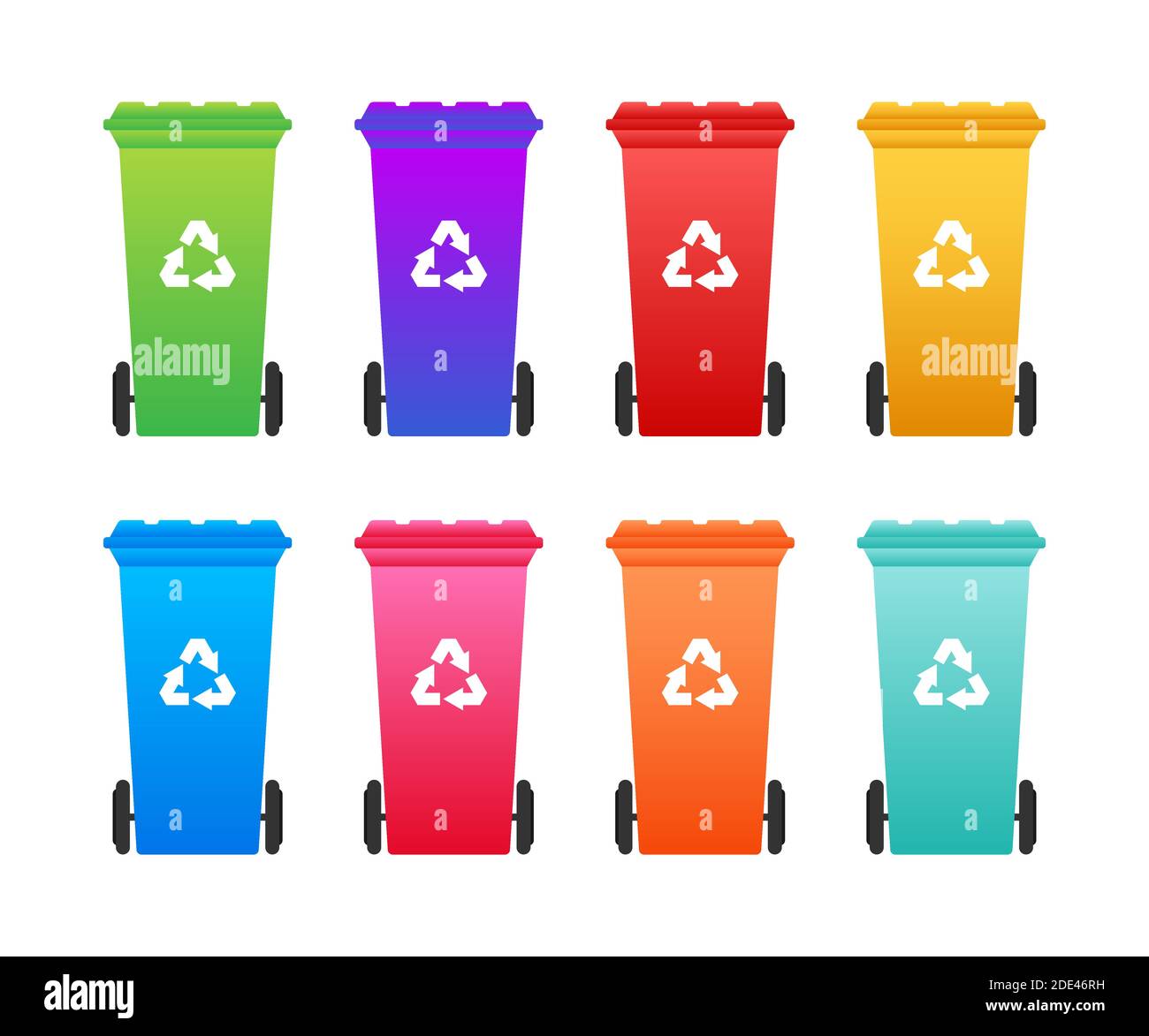 Impostare Cestino per Cestino e rifiuti isolati su sfondo bianco. Concetto di gestione dei rifiuti. Illustrazione Vettoriale