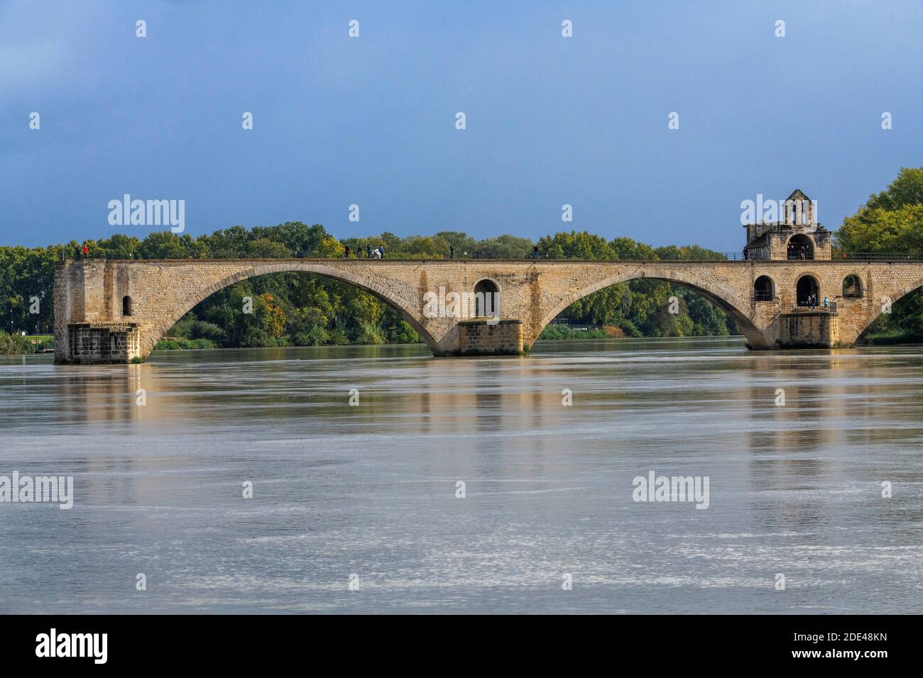 Ponte di Avignone e fiume Rodano all'alba, Pont Saint-Benezet, Provenza, Francia Foto Stock