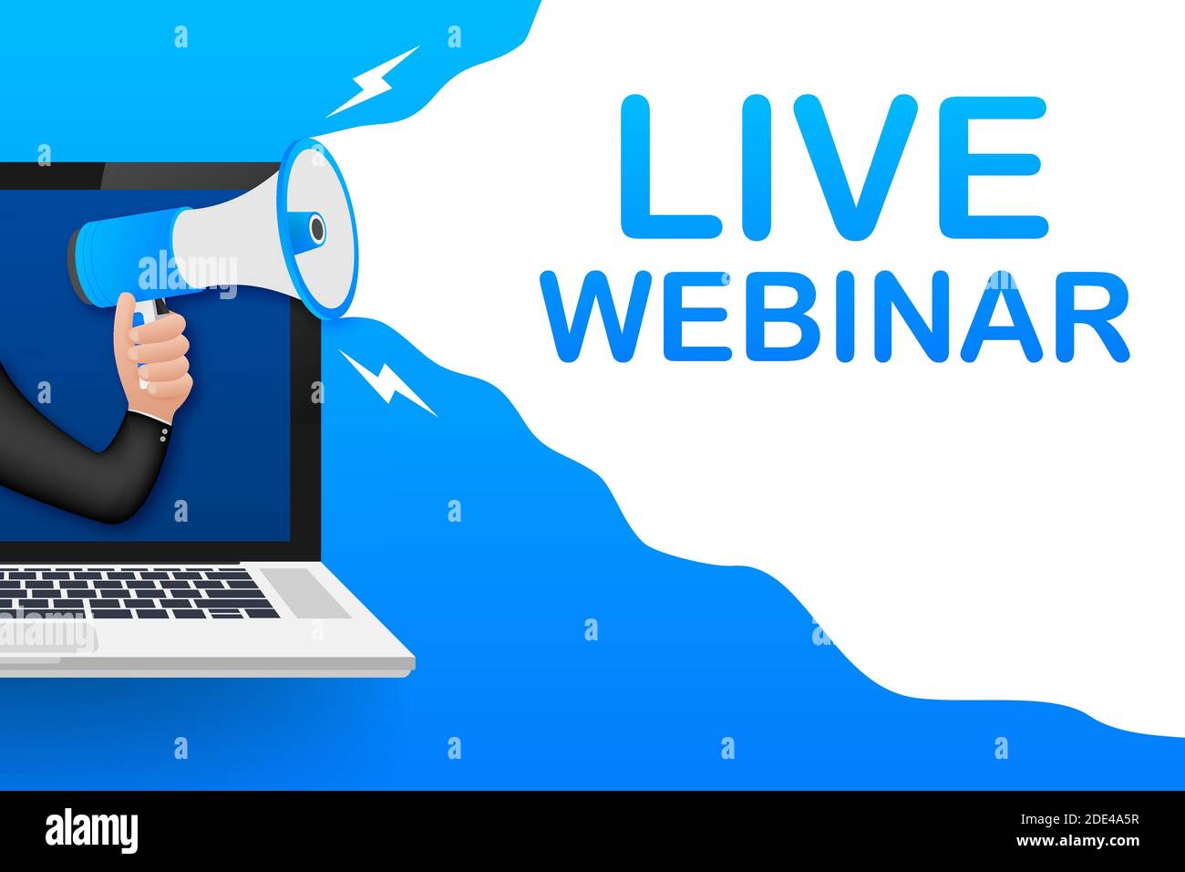 Webinar dal vivo, megafono senza schermo per notebook. Può essere utilizzato per il concetto di business. Illustrazione di stock vettoriale. Illustrazione Vettoriale