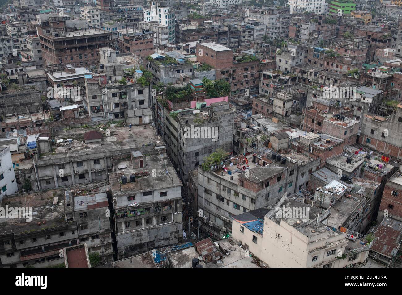 Alti edifici, vista dalla Torre Kaizuddin, Bijoy Nagar Road, Old Dhaka, Dhaka, Bangladesh Foto Stock